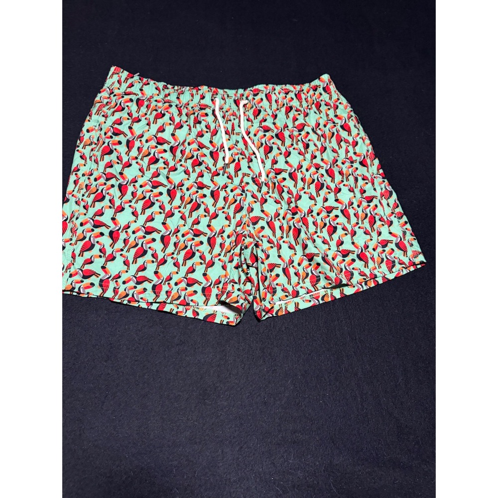Two Left Feet Mens Swim Trunks Mint Green Toucan Bird Print Board Shorts XL